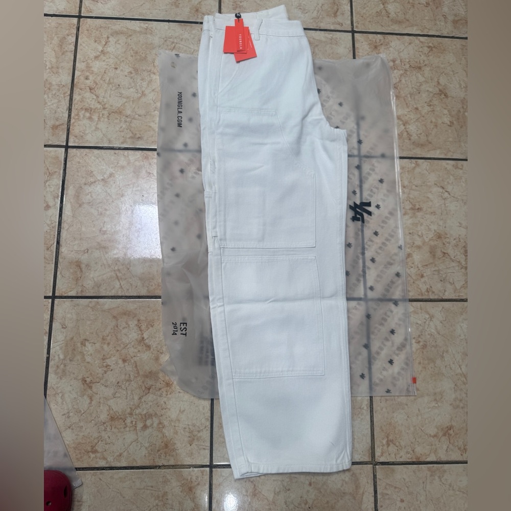 Youngla White Cargo Jean Pants